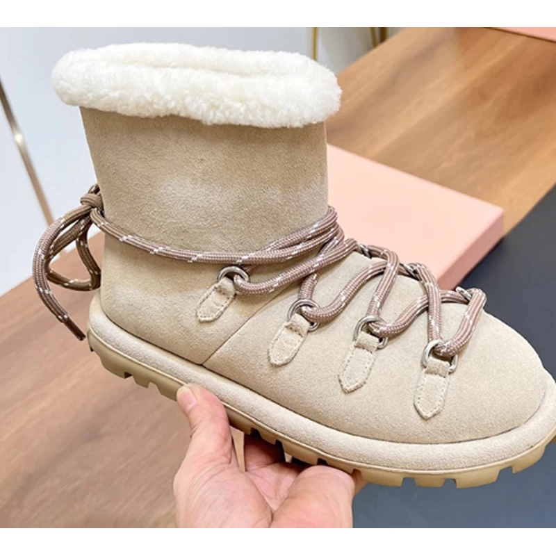 

Brown Suede Lace Up Snow Boots Woman Winter 2026 Black Non Slip Thick Sole Warm Ankle Boots Slip-On Outdoor Short Boots