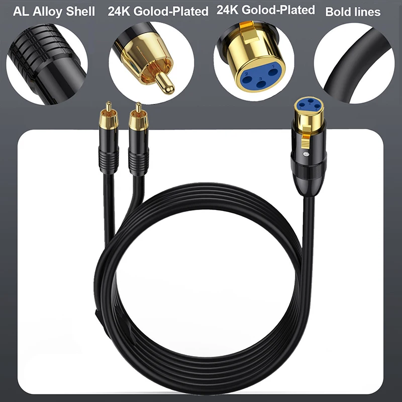 Kabel mikrofon Pria, 2in1 bentuk Y RCA ke 3 Pin XLR perempuan kabel adaptor mikrofon, konsol suara kamera perekam Video penampilan panggung pesta