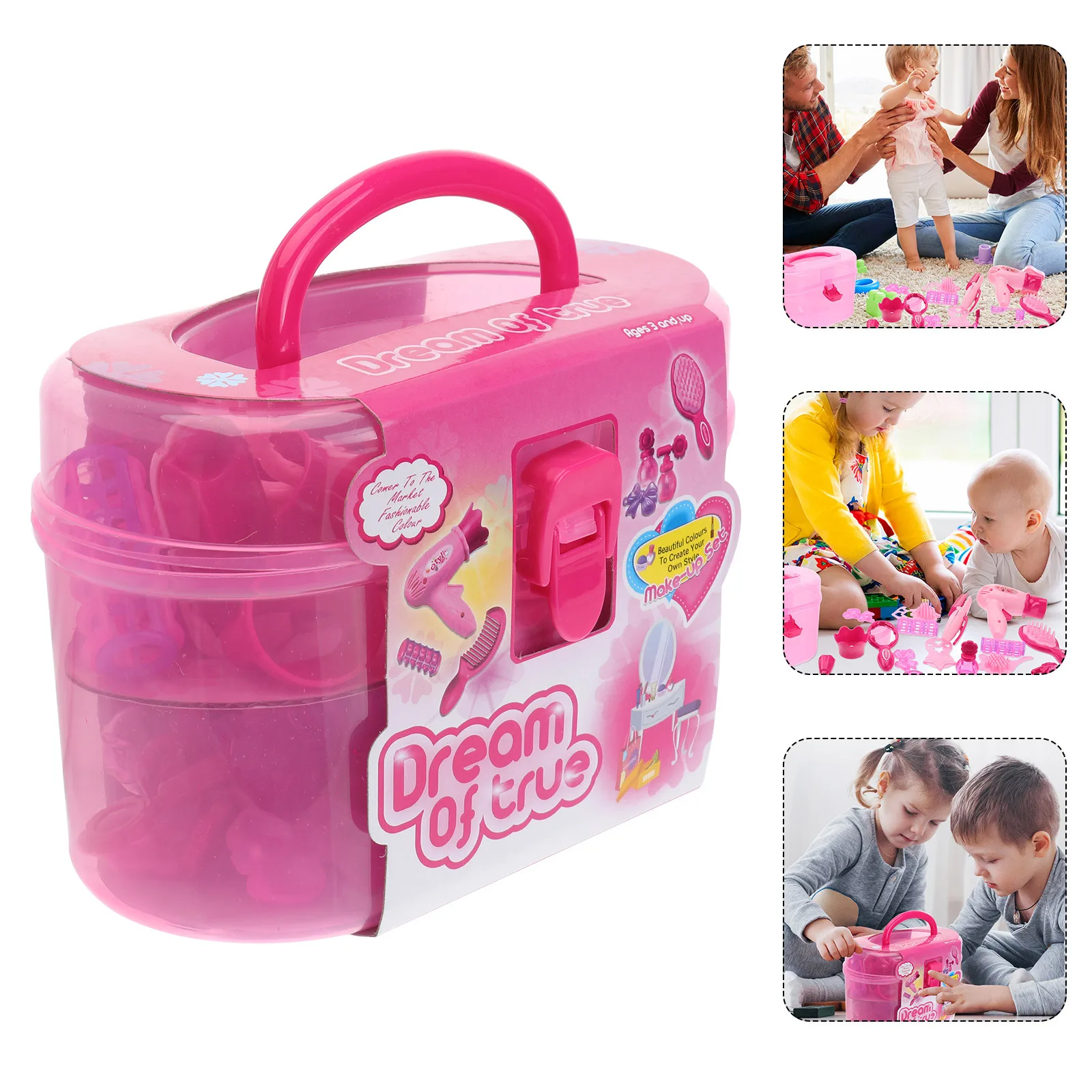 

Beauty Carry Case Plastic Storage Box Lovely Modeling Strengthened Handle Pretend Play Exercise Kids Cognitive Makeup