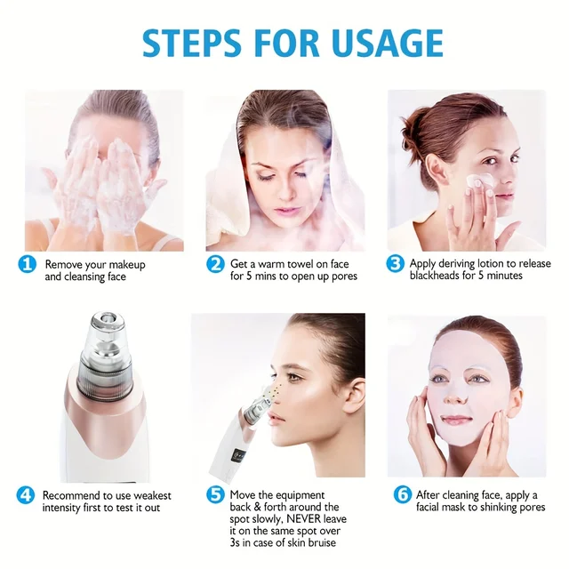 Cloud Prime Electric Facial Pore Cleaner Pimple Adsorbent Rechargeable Blackhead Reduce Tool 3 Suction Power, 5 Probes For Christmas And New Year Gifts 2