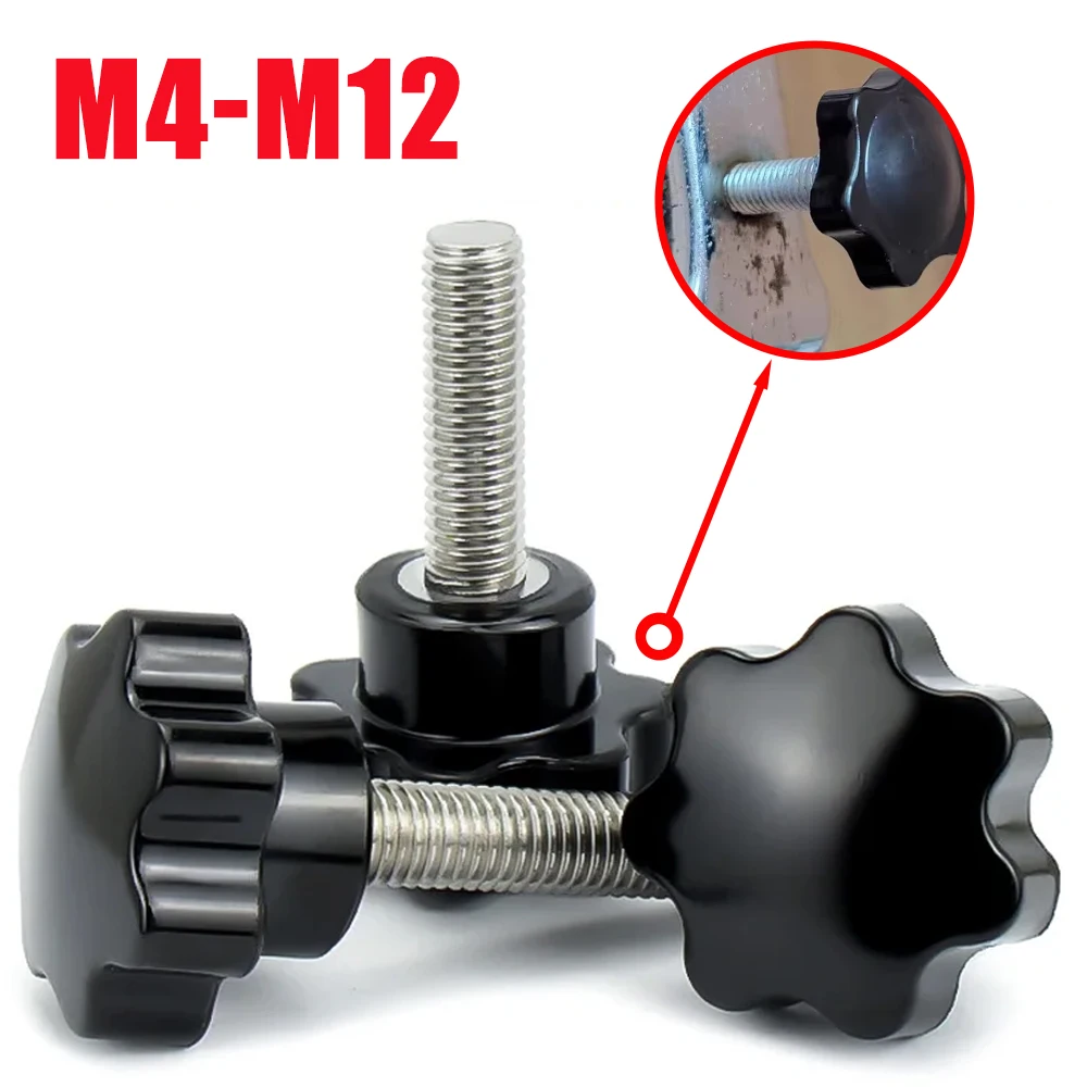 Carbon Steel Hand Knob Screws Bolt  M4 M5 M6 M8 M10 M12 Plastic Star Shape Head Thread Clamping Thumb Handle Machine Screw Bolts