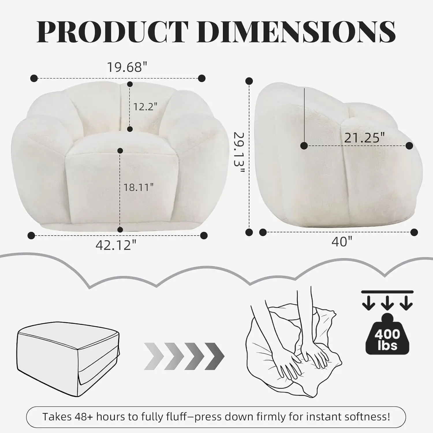 #Large Faux Fur Bean Bag Chair Floral Shaped Ultra Soft Floor Sofa Living Room Bedroom Reading Playing, Customized