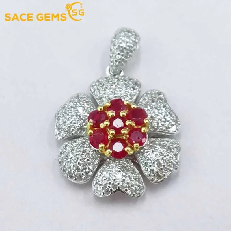 

SACE GEMS New Arrival Trend 925 Sterling Silver and Ruby Pendant Necklace for Women Engagement Cocktail Party Fine Jewelry Gift