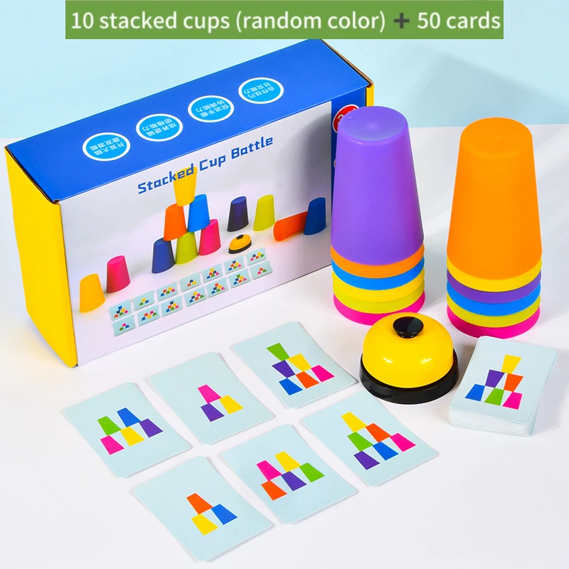

Montessori Toys Mini Stack Cup Game With Card Educational Intellectual Enlightenment Color Cognition Logic Training Children