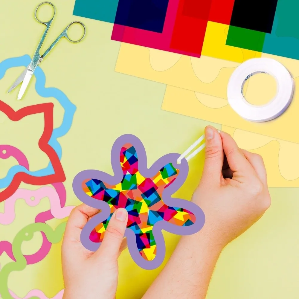 Kit Criativo de Recorte de Papel para Treinamento de Habilidades, Artesanato Colorido de Suncatchers Feito à Mão, Decoração Interativa e Portátil para Páscoa
