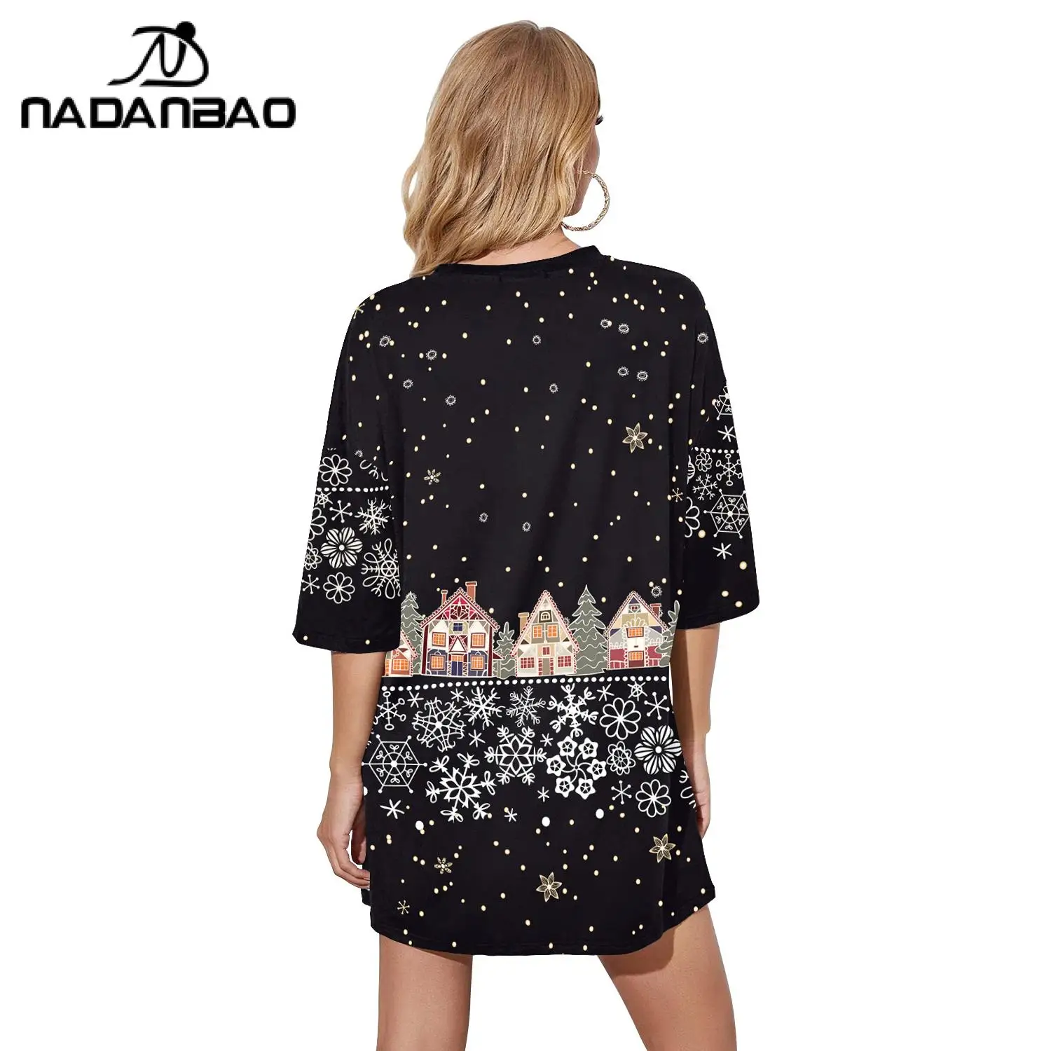 Nadanbao Halloween Elk Print T-Shirt Dresses Women Cartoon Funny Fashion Dress Female Short Sleeve Loose Casual Dress