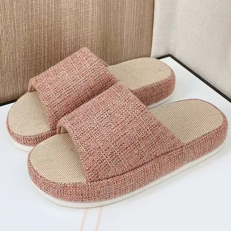 

2025 Fashionable linen slippers for women - high-quality indoor floor thick-soled anti-slip four-season casual sandals