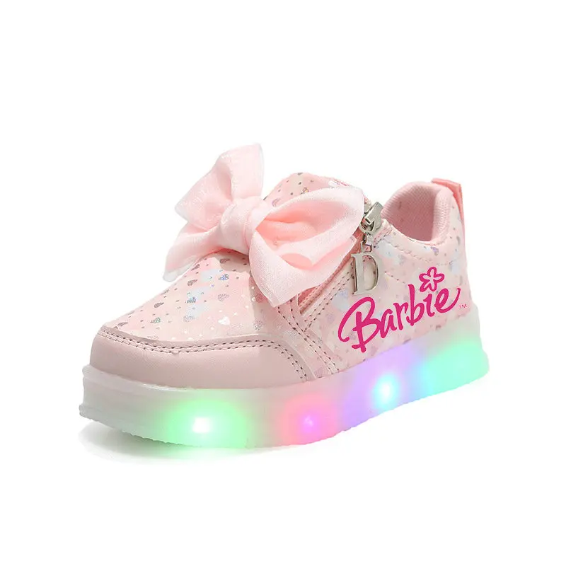 Children\'s luminous shoes sneakers Girls\' Barbie lamp shoes Kids casual sports shoes bow cute girls\' princess shoes Size 21-30