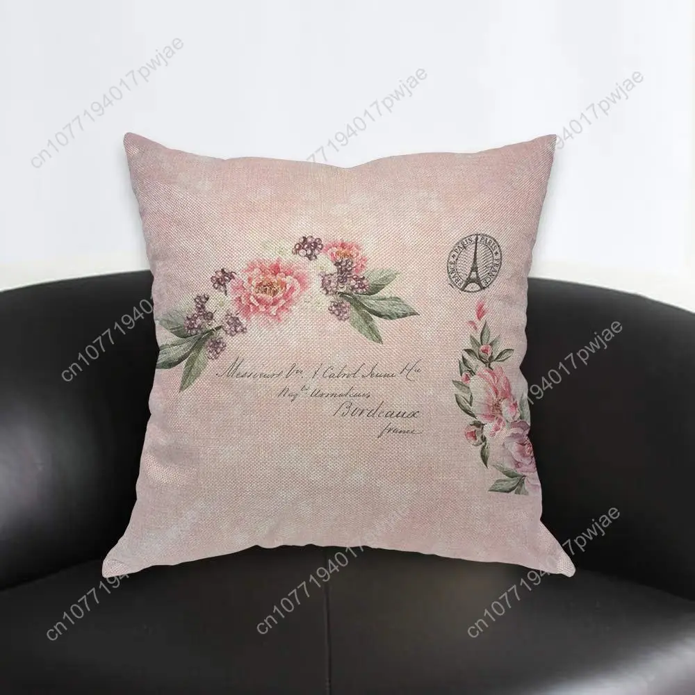 AOYEGO Pink Floral Throw Pillow Cover Elegance Wreath Paris Eiffel Tower Plant Botanical Beautiful Leaves Pillow Case 18x18 Inch