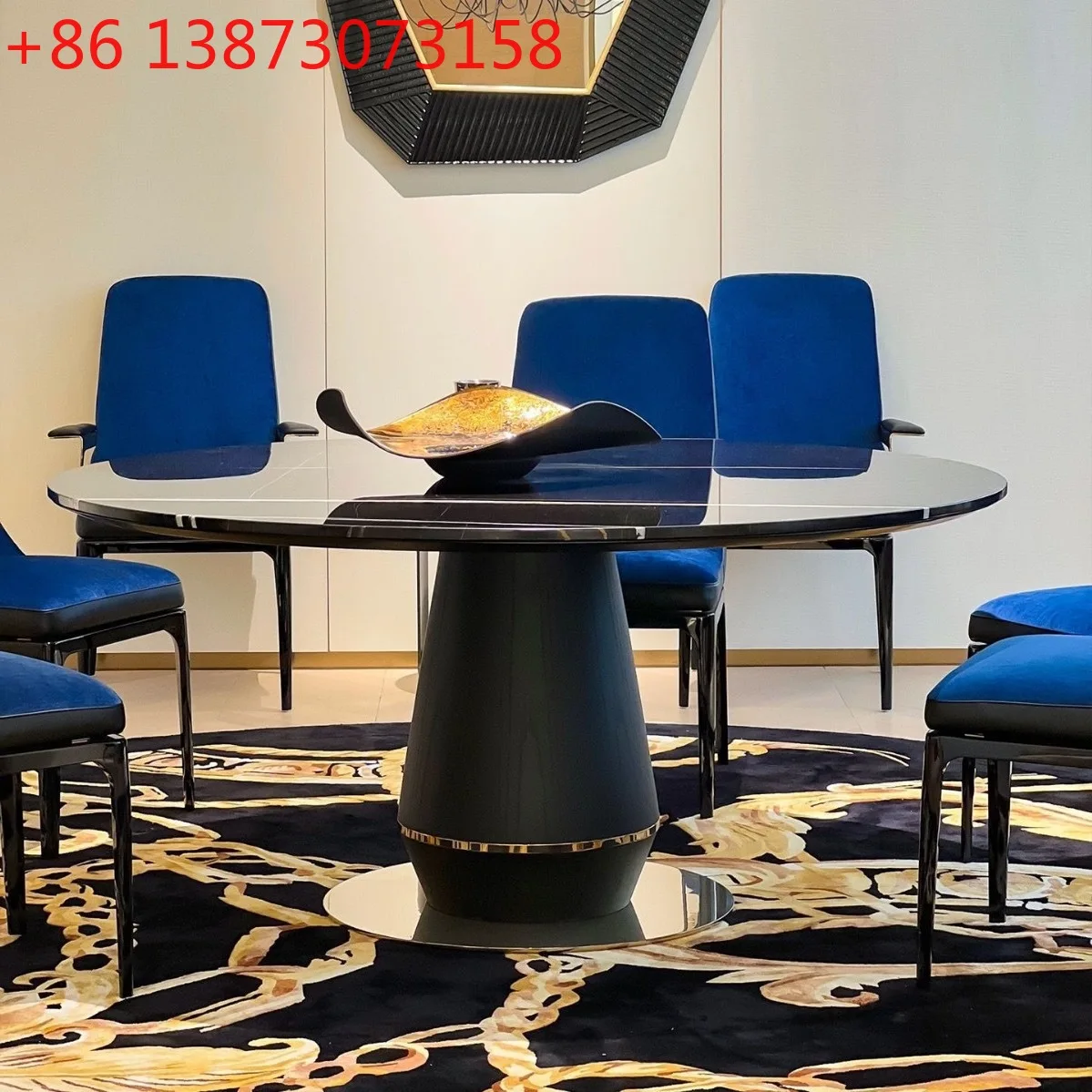 Imported natural Lauren black gold luxury stone Italian light luxury high-end dining table