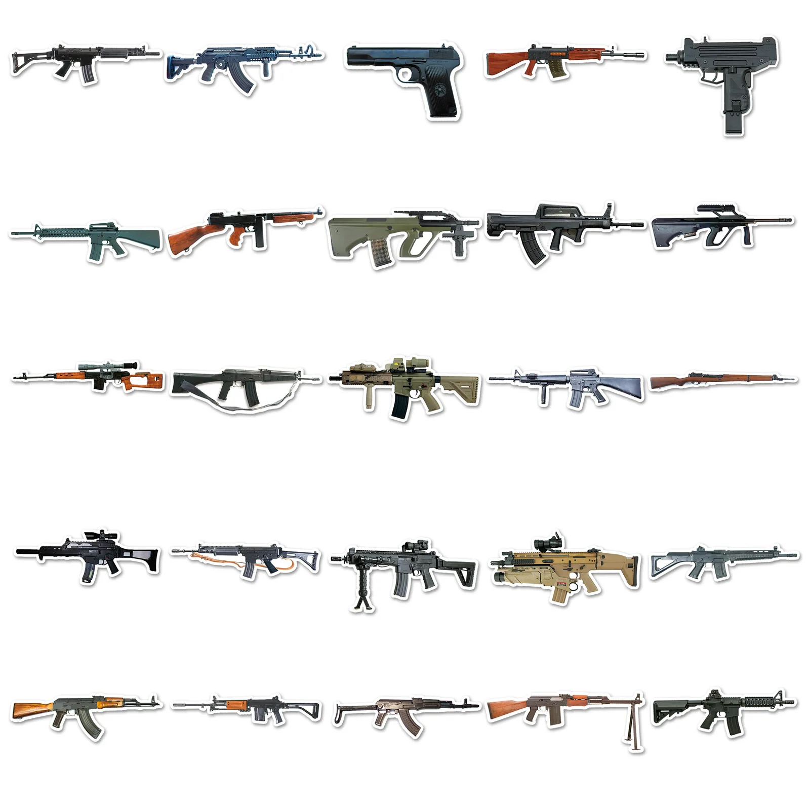 50 Pcs Military Firearms Waterproof Sticker Submachine Gun Automatic Rifle Graffiti Notebook Skateboard Decoration Kids Toys