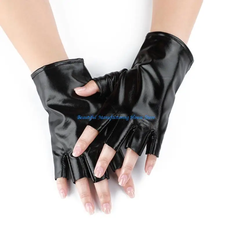 E56A 2 الكثير أنيق نصف اصبع قفازات أنيقة المرأة قفازات جلدية تأثيري القفازات #3