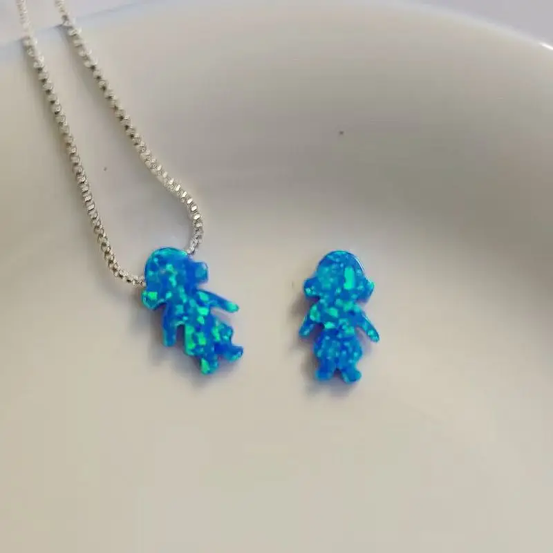 (2Pcs/5Pcs/Lot)Fashion Fire Dream Blue OP05 Girl Shape Opal Pendant 8.5X13mm Charm