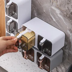 Wall-mounted Seasoning Box Spice Rack Jar Sugar Bowl Salt Shaker Seasoning Container Spice Boxes with Spoons Kitchen Organizer