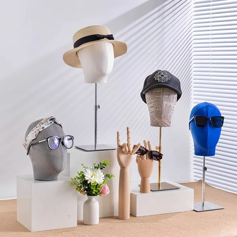 

14 Colors Available Fabric Cover Mannequin Head with Iron Square Base For Wigs and Hat Display