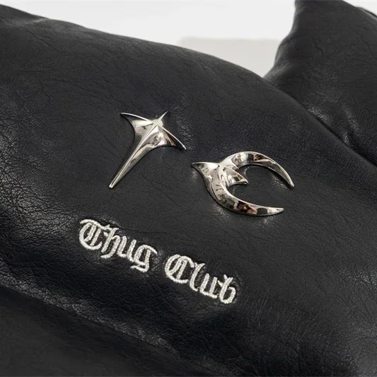 24SS Fall Winter Thug Club Cotton-padded Clothes Metal Logo PU Leather Bright-faced Thick Jacket Loose Warm Coat Unisex