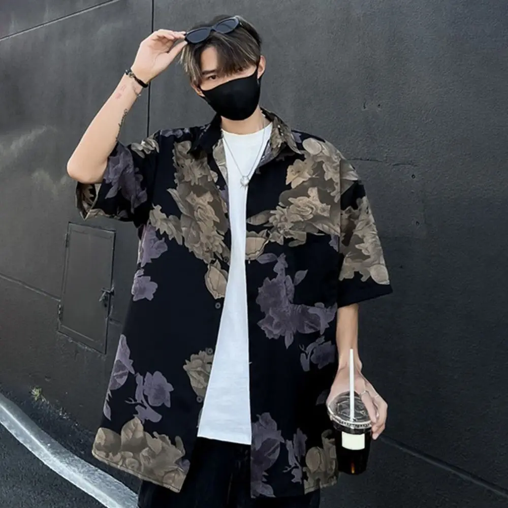 Chemises de plage amples et chics pour hommes et femmes, chemisier à fleurs, col en v, rétro, manches courtes, été