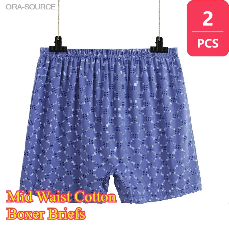 2pcs Men Cotton Boxer Briefs Mid Waist Loose Breathable Soft Comfortable Summer Underwear Elderly Senior Dad Grandpa Wholesale