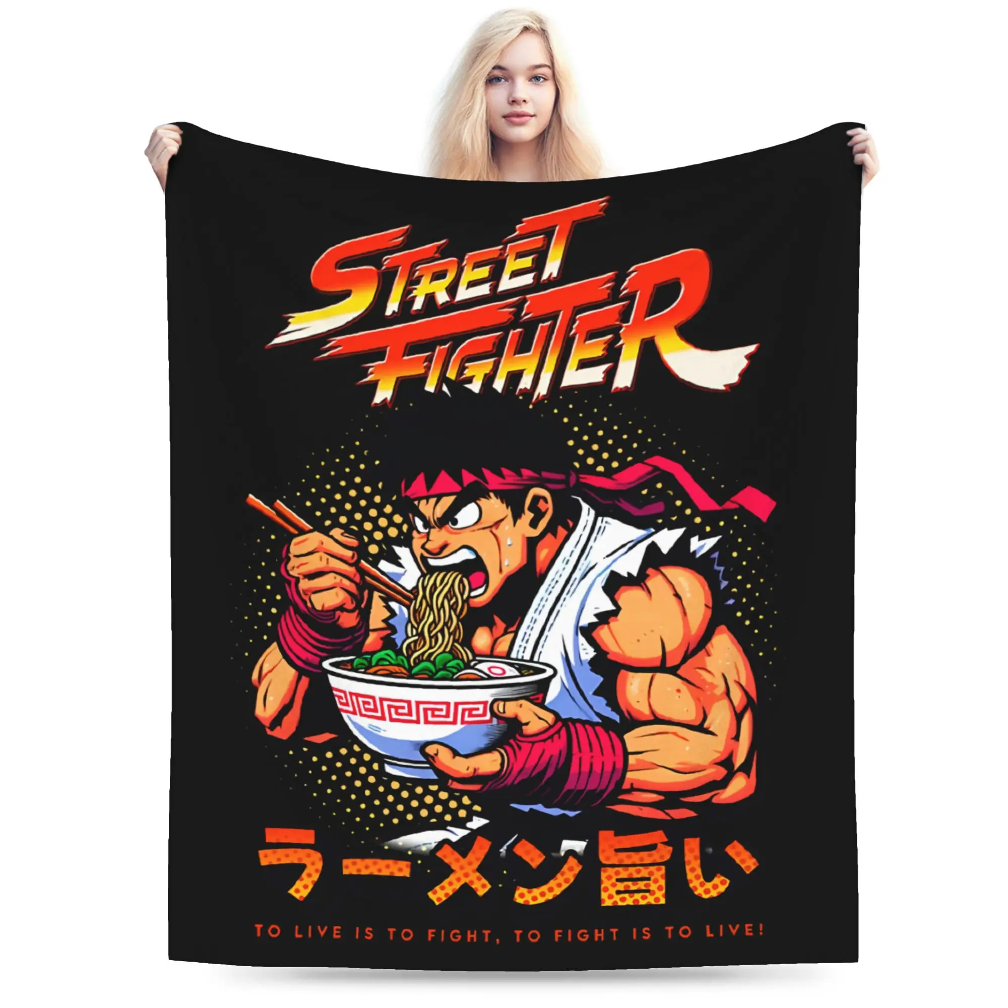 Angry wrestler eating ramen Streets Fighters Blanket Coral Fleece Plush Spring Warm Throw Blankets for Bedding Couch Bedspreads