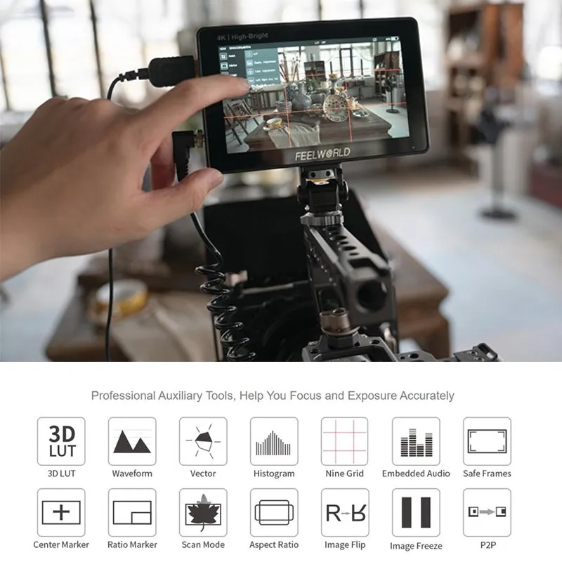 FEELWORLD F6 PLUS X 5.5Inch on Camera Monitor IPS Touch Screen FHD 4K HDMI-Campatible 1920x1080 3D LUT Waveformfor Rig Gimbal