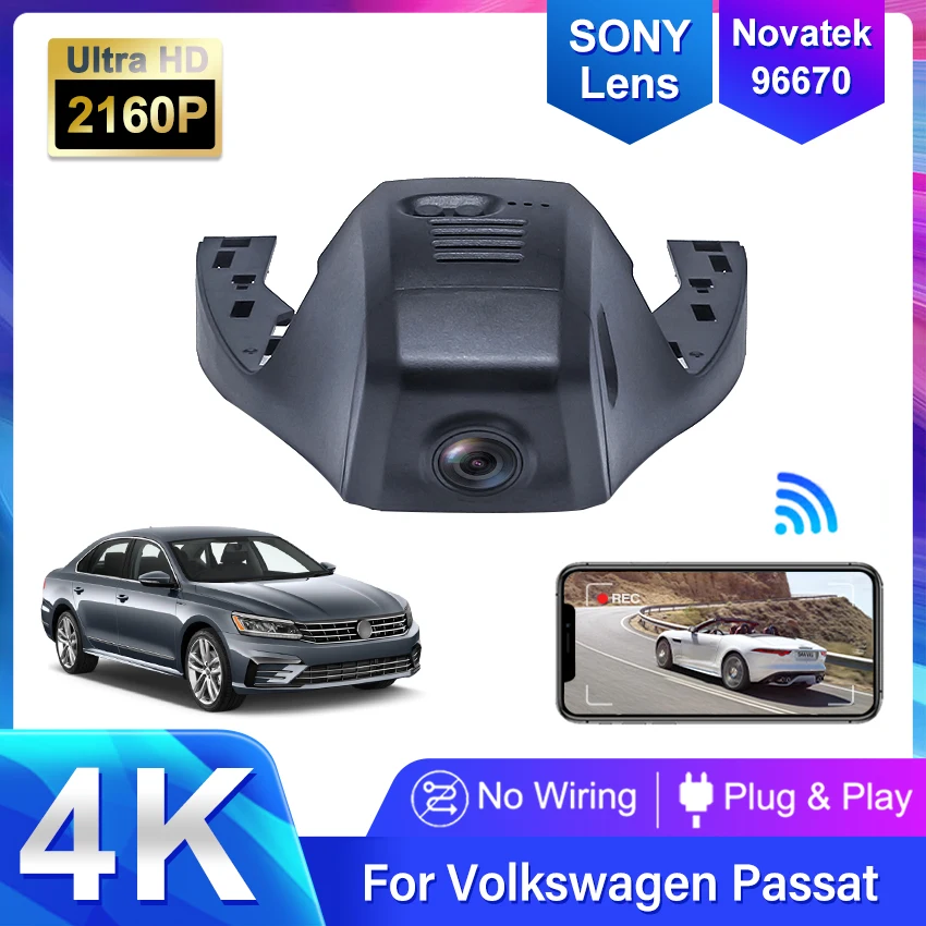 4K HD 2160P Plug and Play Dashcam WIFi Car DVR Dual Lens Recorder For Volkswagen VW Passat 2019 2020 2021 With APP Control