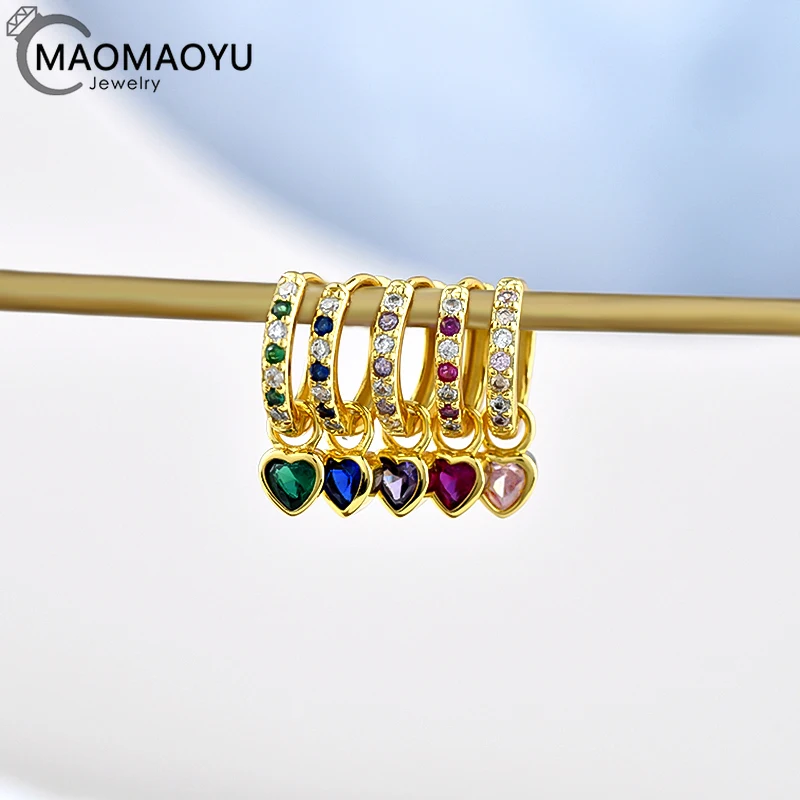 

925 Sterling Silver Heart Shaped Colorful Zircon Earrings Women Fashion Luxury Jewelry earings for women gold earrings