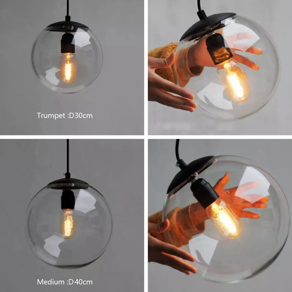 Lámpara colgante LED nórdica E27, lámpara colgante de cristal Vintage para cocina y Bar, luz colgante de globo transparente Simple para sala de estar y dormitorio