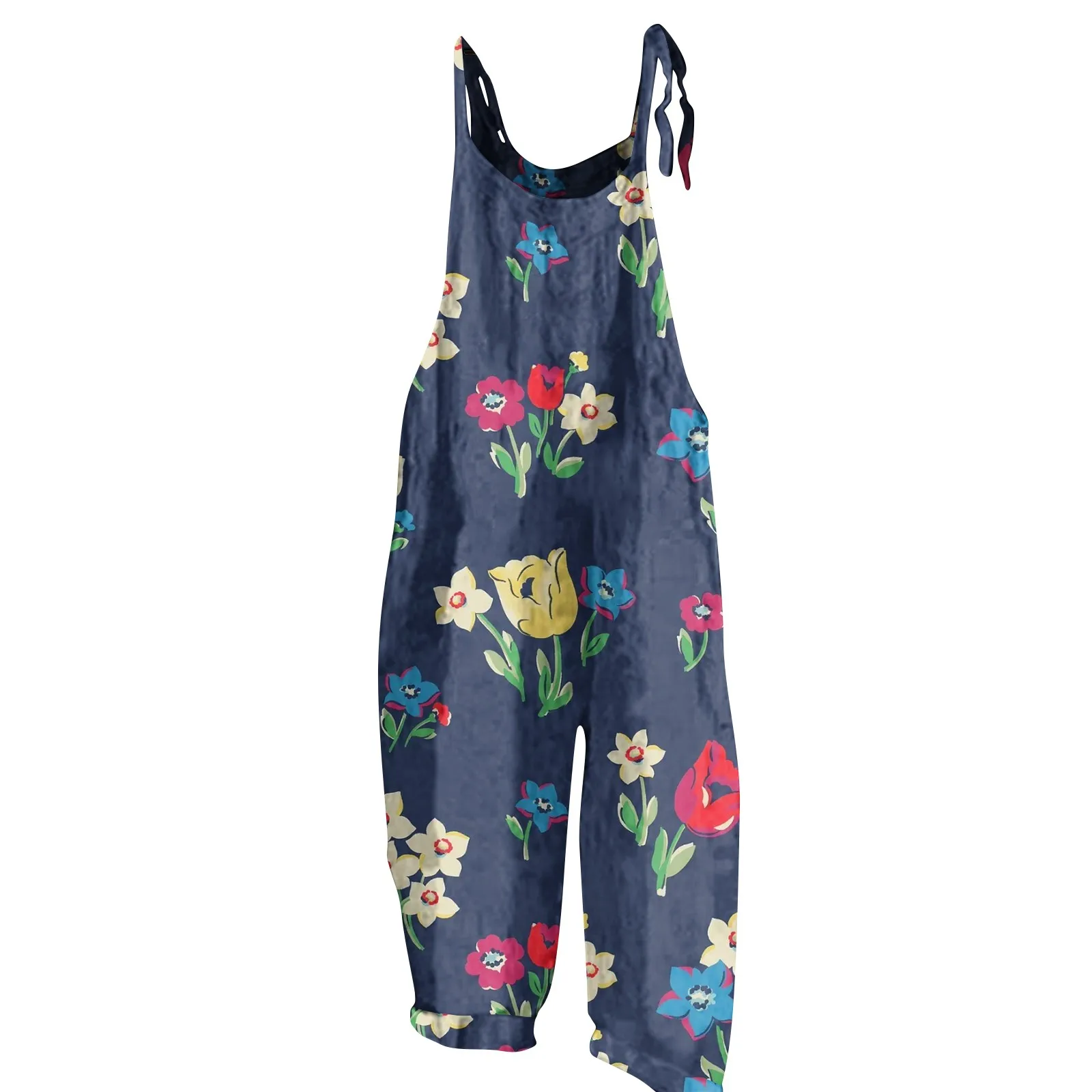 Mono para mujer, novedad de verano, mono holgado informal con estampado Floral para uso diario, monos de lino y algodón con tirantes anchos para el hombro