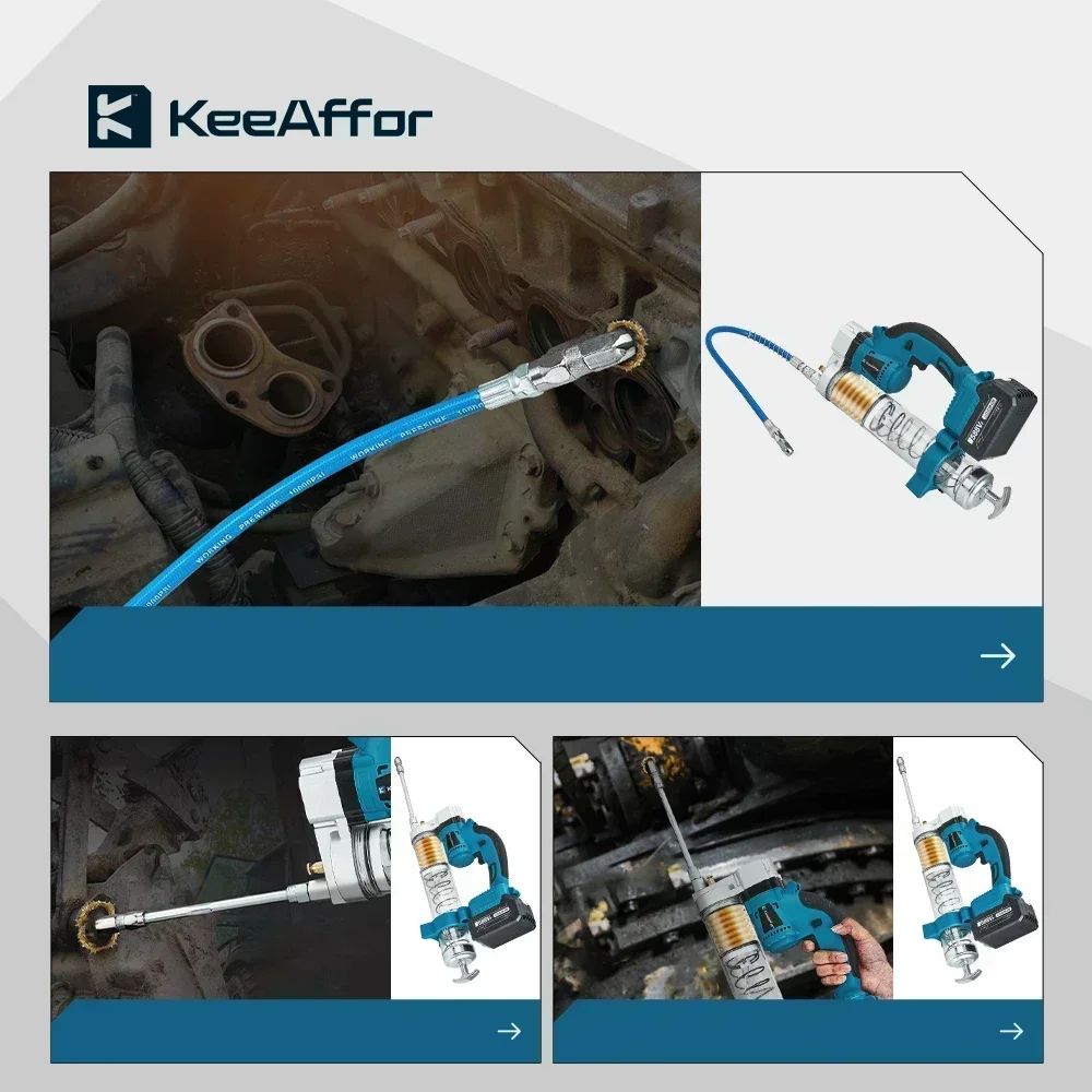 KEEAFFOR 10000PSL 960W Brushless Electric Grease Gun Cordless High Pressure Car Lubricant Oil Power Tool For Makita 18v Battery