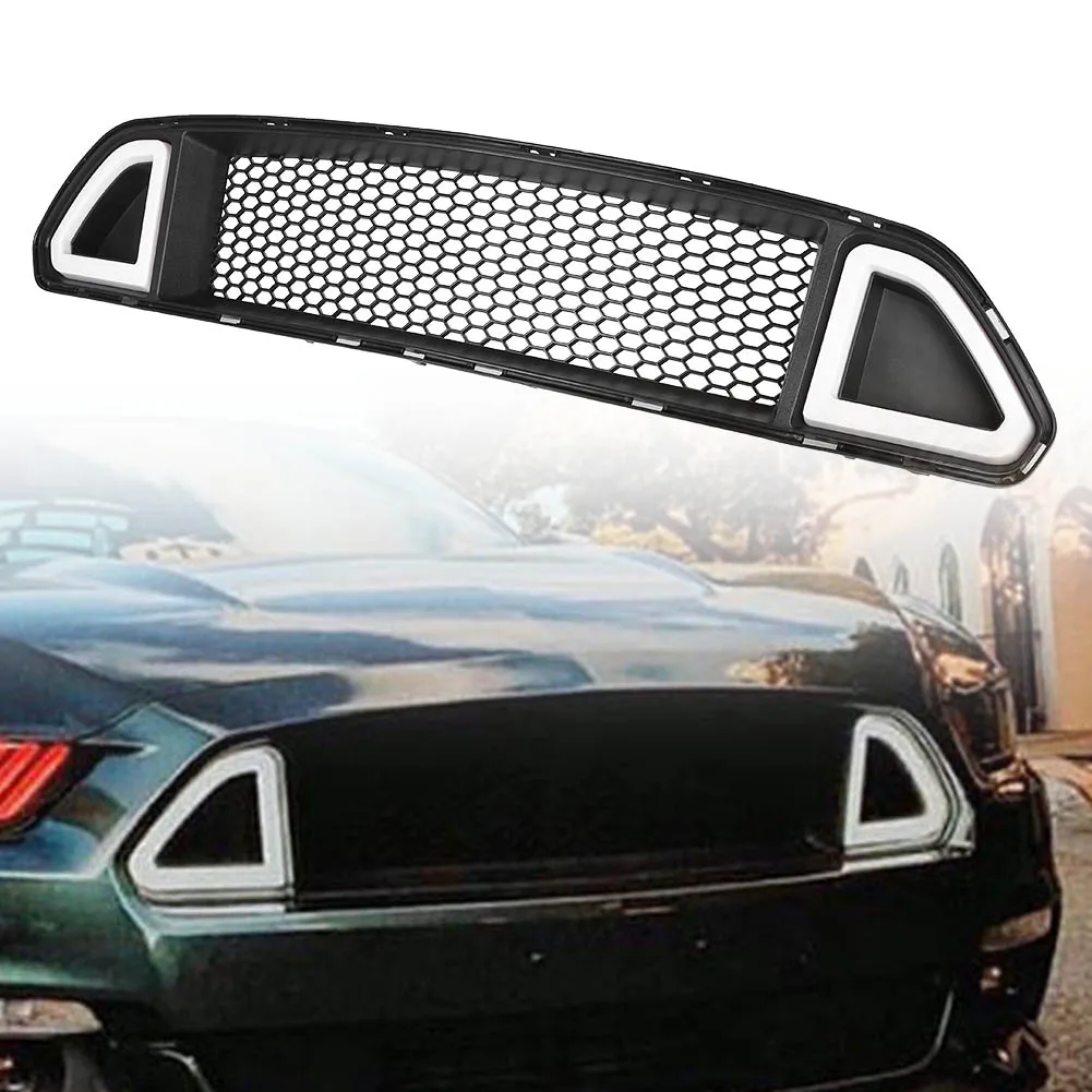 Front Grille Center Grill w/ LED Lamp White /Green Light For Ford Mustang 2015 2016 2017 ABS Plastic