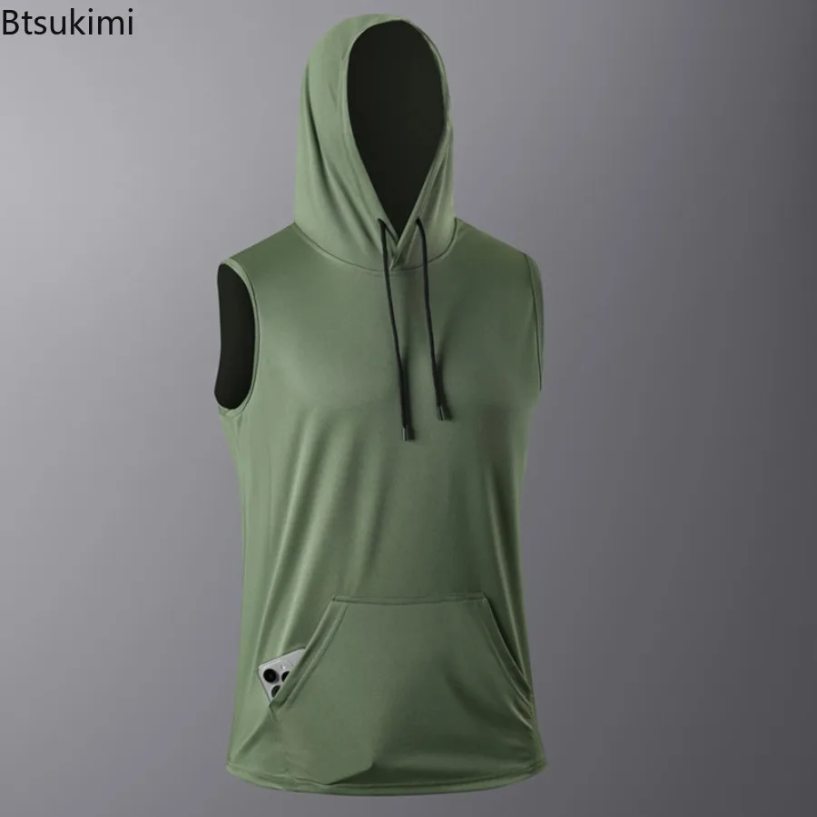 Men's Quick-Dry T-Shirt Sports Streetwear Fashion Hoodie Tank Top Summer Solid Color Sleeveless Sports and Fitness Vest for Men