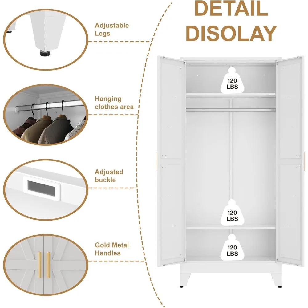 

Metal Armoire Wardrobe Closet, with Hanging Rod,71'' Laundry Room Cabinets, with 2 Doors and 2 Adjustable Shelves