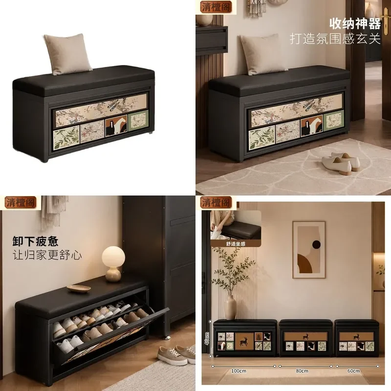 Modern Steel Shoe Cabinet Bench with Seat Entryway Storage Rack for Hallway Doorway Home Organization Furniture