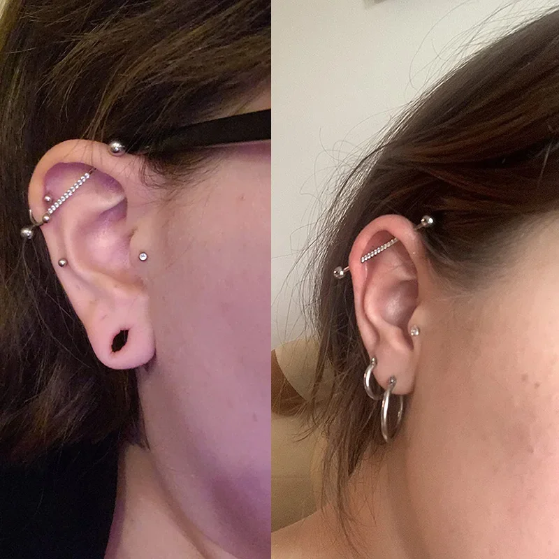 ASTM F136 التيتانيوم بيرك الصناعية سلسلة الأذن الحديد الدائري اللولب مسمار الغضروف الأذن قضيب مستقيم بار أقراط ثقب المجوهرات