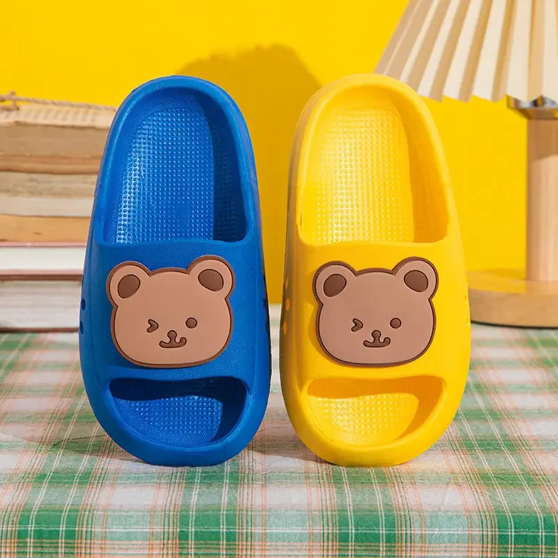 Cartoon Bear Kids Slippers Boys Girls Thick Sole Non-slip Beach Shoes Summer Soft EVA Comfort Flip Flops Indoor Bathroom Slipper