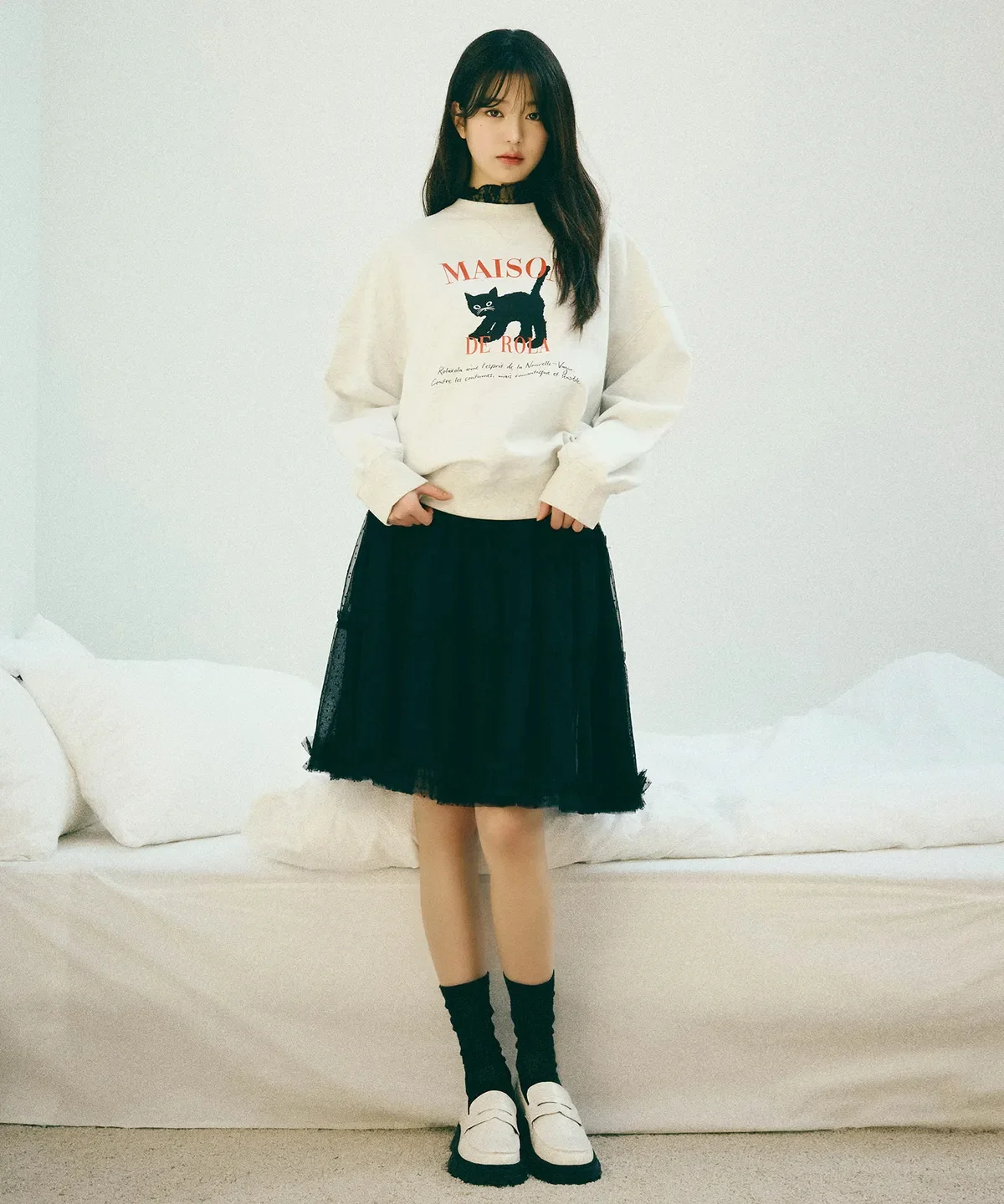 

Ballet Skirt with Bowknot And Wooden Ear Lace Elastic Waist f-length A-line Korean Sle Polyester Cotton Blend Skirt