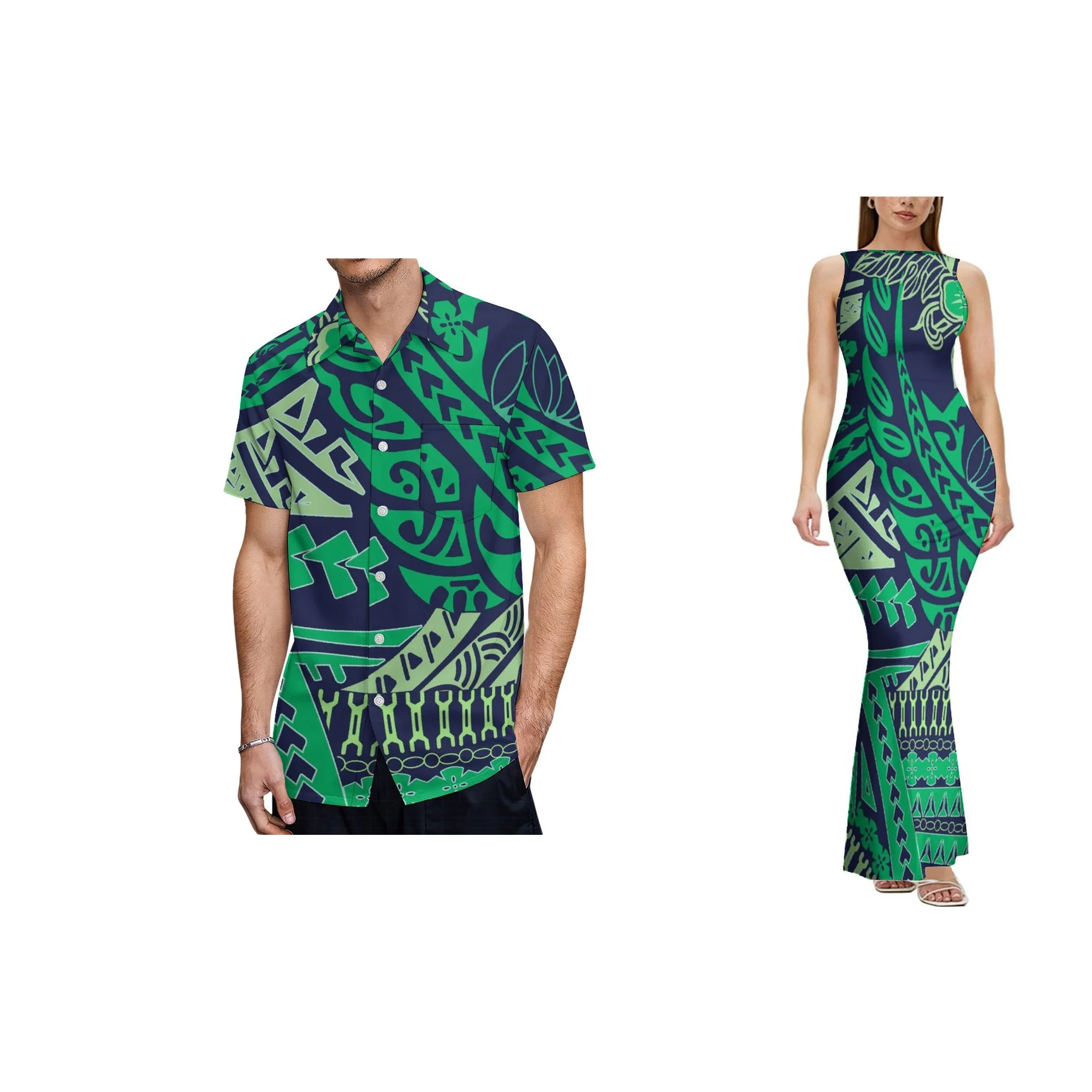 مصنع الجملة مخصص تصميم نمط الرجعية أنيقة السيدات فستان طويل هاواي طباعة أكمام فستان السهرة عارية الذراعين #1