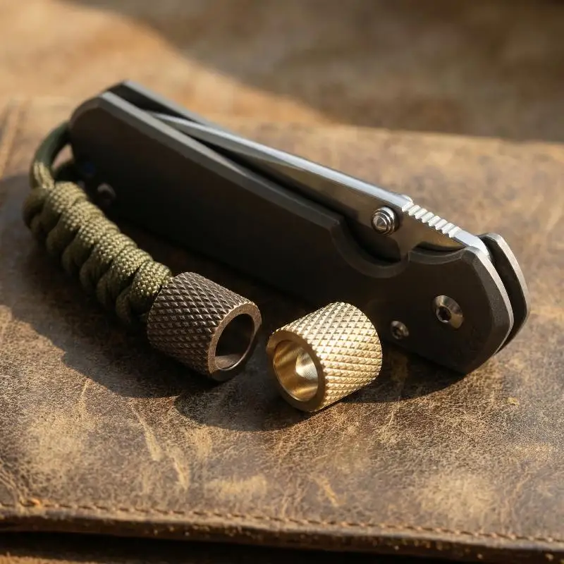 2 Piezas de Cuentas de Latón Cilíndricas Moleteadas para Accesorios de Cordón de Paracord DIY, Colgante de Cuchillo y Proyectos EDC para Exteriores
