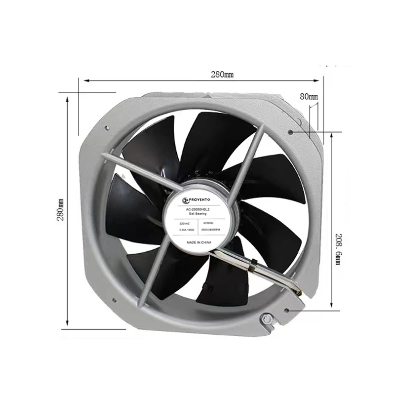 พัดลมแกน 280X280X80 มม. 220VAC 2800RPM 120W พร้อมใบพัดโลหะสําหรับระบายความร้อน