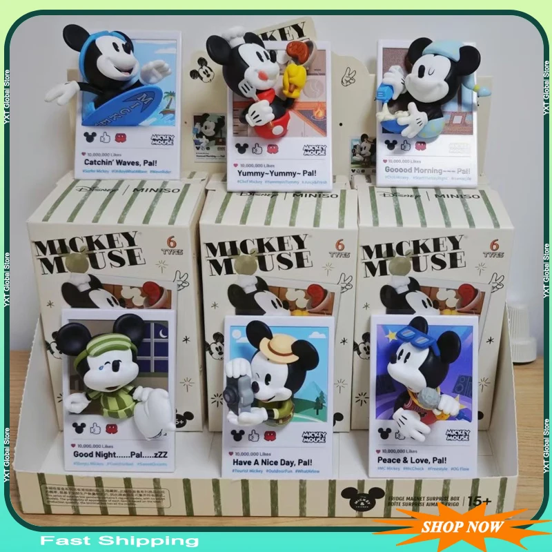 

Подлинная мининос Дисней мультфильм Микки Веселая жизнь серии слепая коробка 3d наклейка на холодильник аниме Микки Маус экшн-фигурка подарочная игрушка