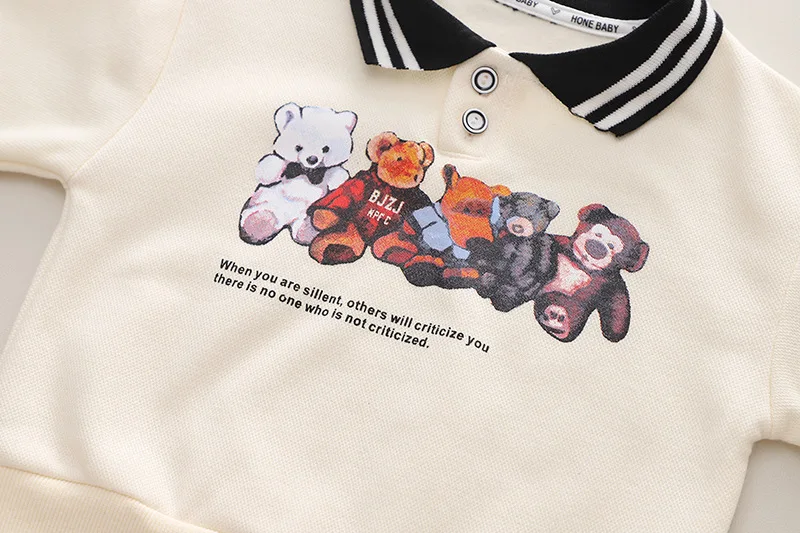 Korean Baby Boy Clothes 2023 Fall Cartoon Bear Turn-down Collar Long Sleeve Sweatshirts and Jeans Childrens Suit Toddler Outfits