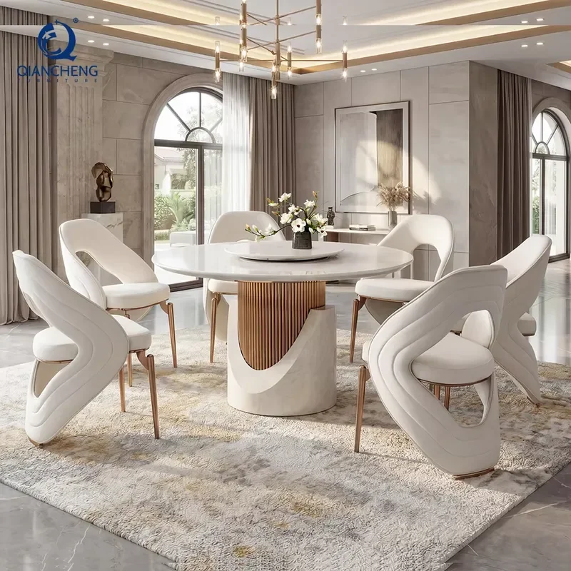 Foshan Custom Factory Dining Room Furniture Set Round Marble Dining Table and Chair for Hotel Villa Wedding Restaurant