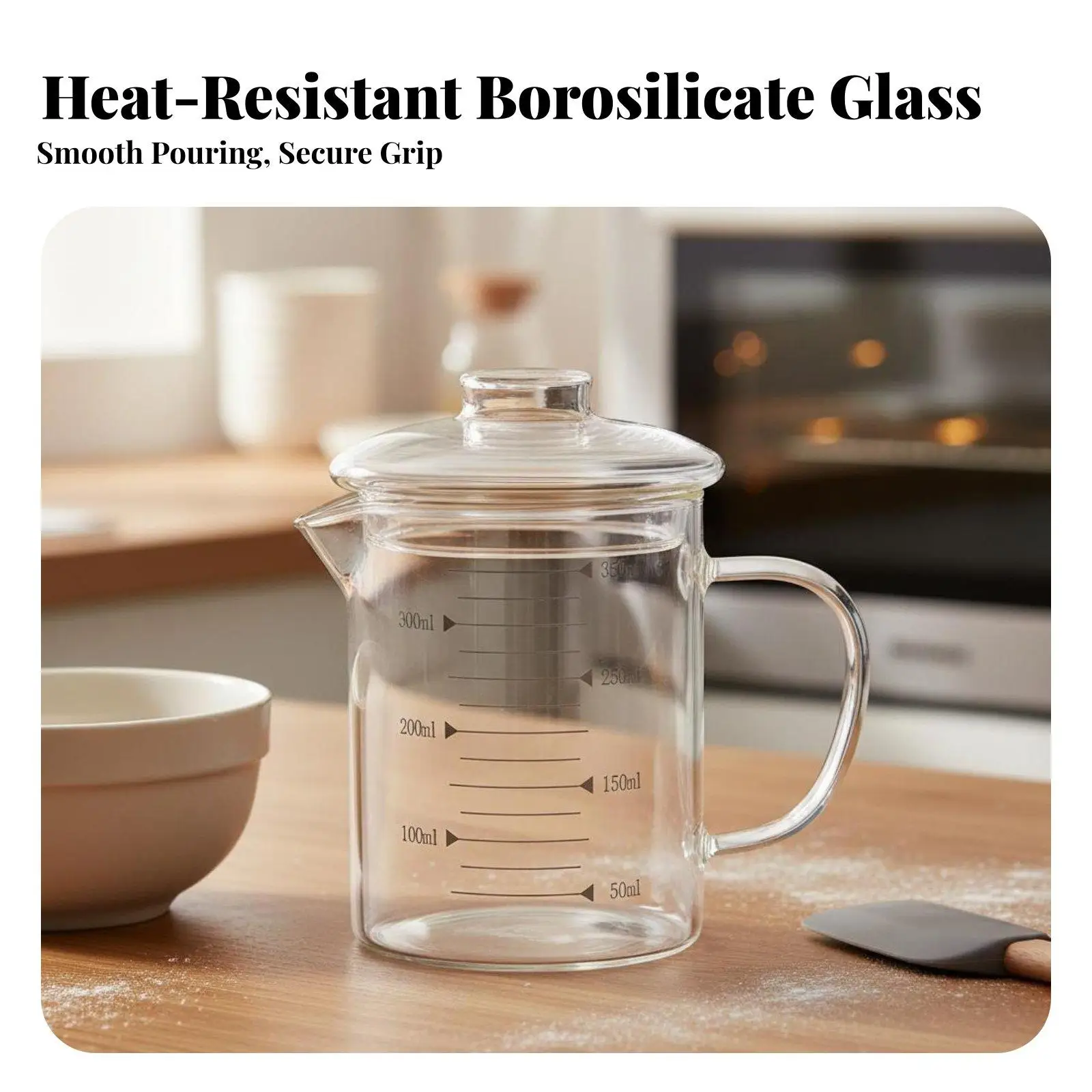 Measurement Glass Beaker with Ergonomic Handle Graduated Kitchen Meter Cup for Precise Liquid Mixing in Recipes Laboratories