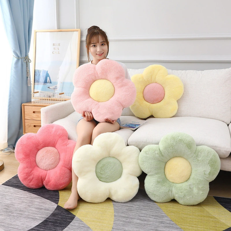 Fluffy Flower Pillow Long Plush Soft Pillow Seat Cushion Baby Kids Floor Play Mat Chair Cushion Sofa Home Car Decor Pillow Gifts