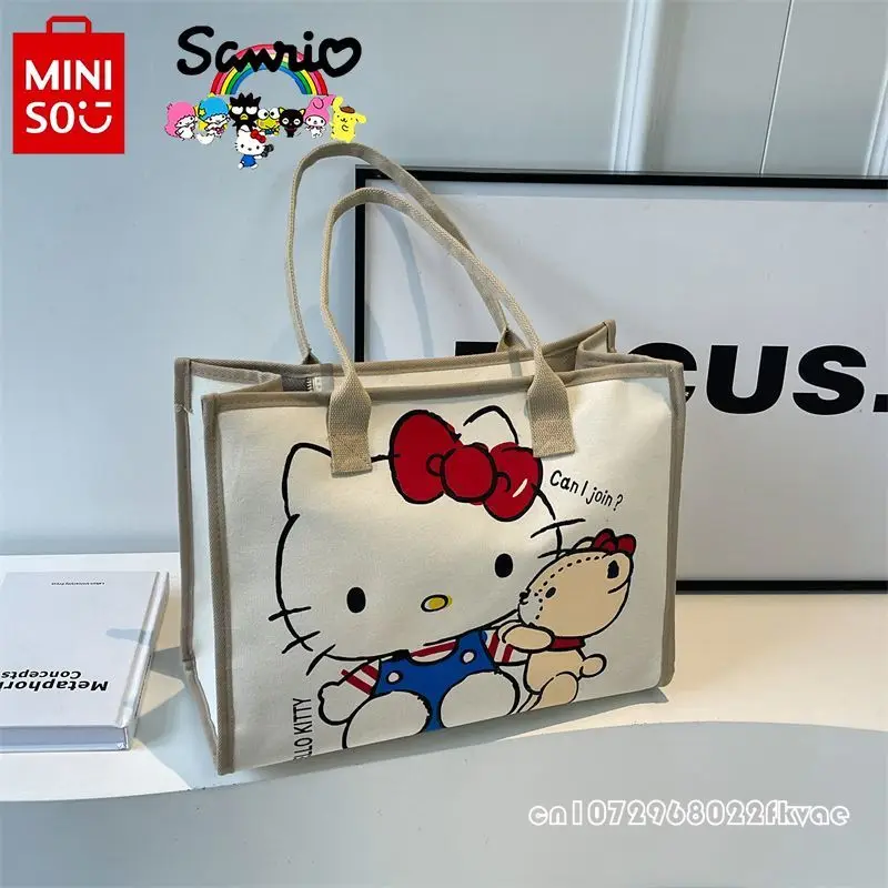 Miniso-Bolsa Hello Kitty feminina, bolsa de ombro elegante de grande capacidade, bolsa de compras dos desenhos animados para meninas, alta qualidade, nova