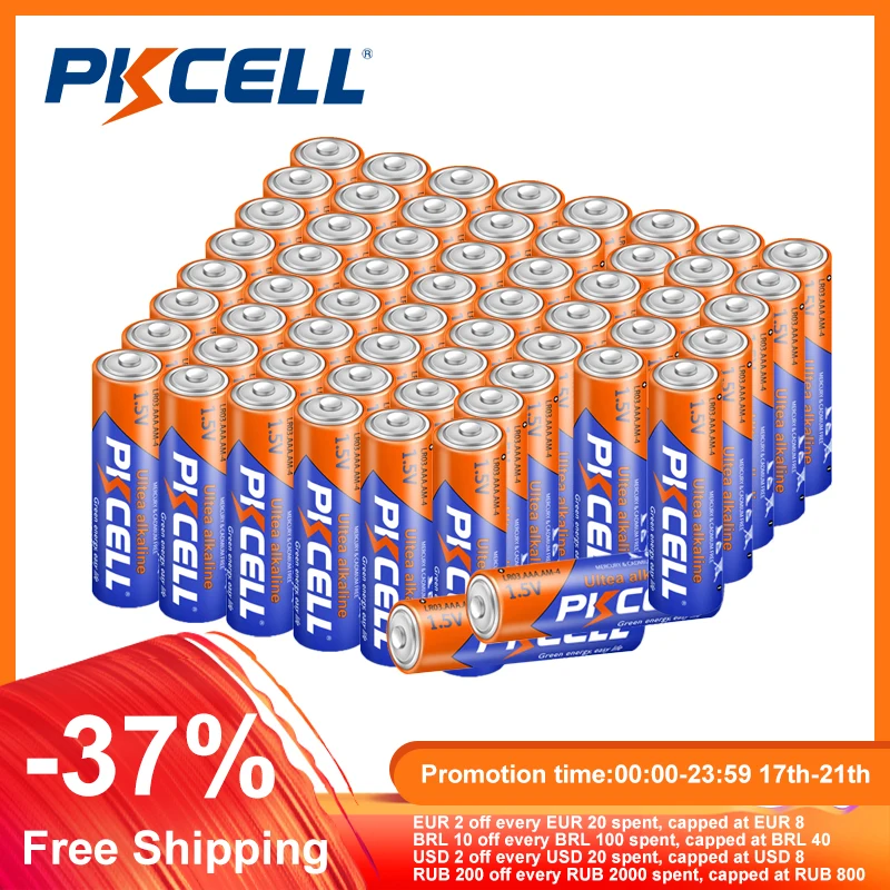 PKCELL-pilas alcalinas de un solo uso para linterna de juguete, pilas AAA LR03 de 1,5 V, 3A, AM4, E92 y AM4 AAA, 60 uds.