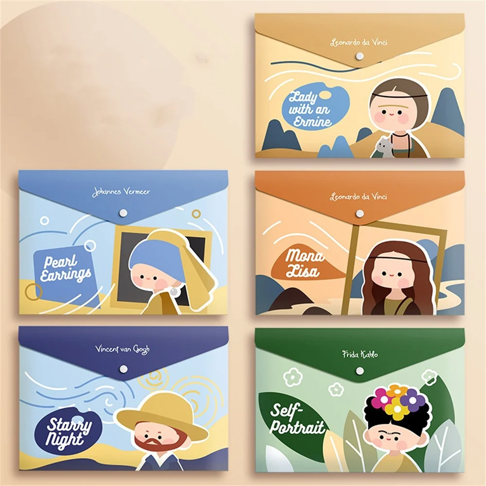 5Pcs Cartoon A4 File Folder Cute Capybara Panda File Bag Student Waterproof Transparent Test Paper Snap Stationery Storage Bag