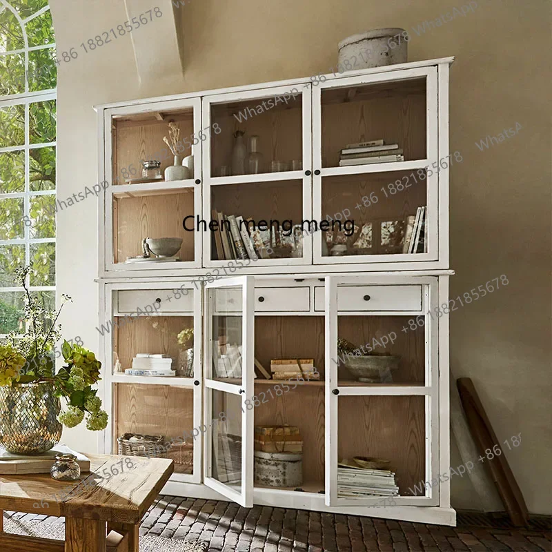 

Горячие продажи, французский сельский обеденный боковой шкаф из цельного дерева, стеклянный винный шкаф для гостиной, американский ретро-стойкий шкаф для хранения вещей