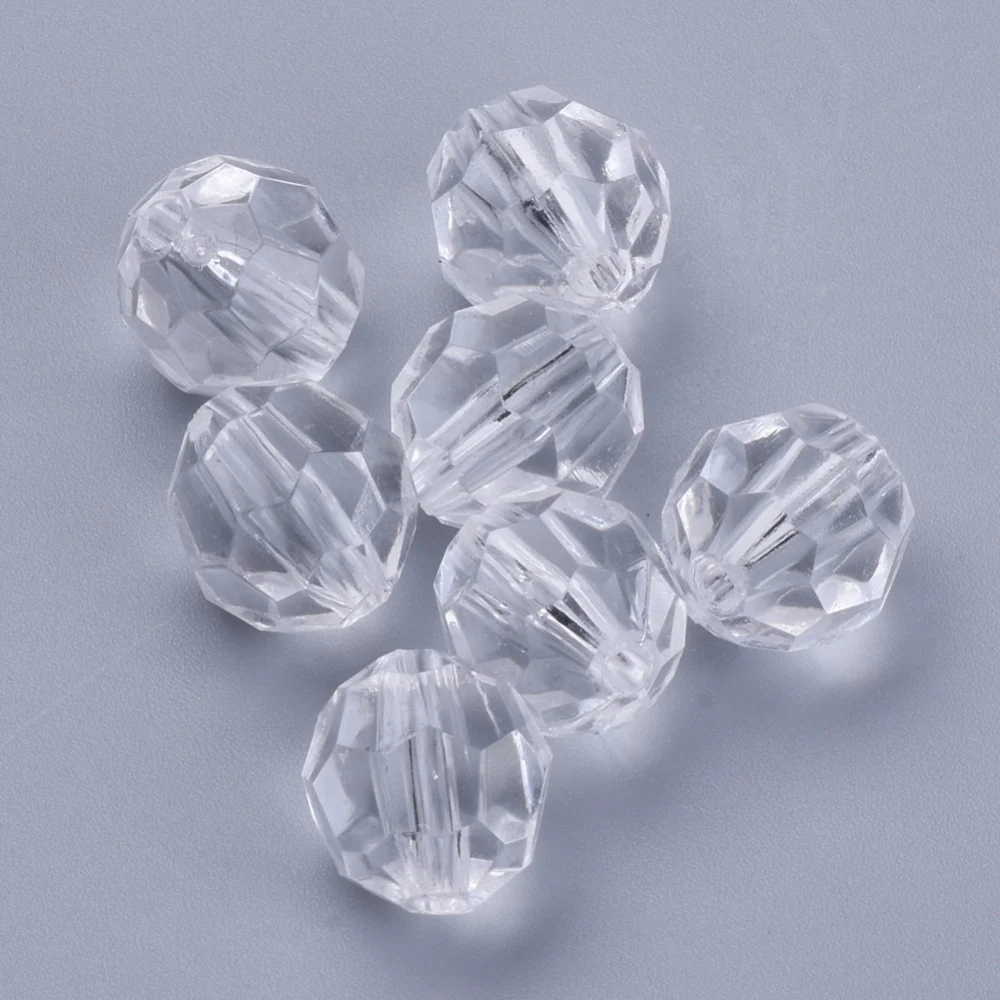 

500g Transparent Acrylic Beads Faceted Round Clear 12x11.5mm Hole: 1.7mm about 550pcs/500g