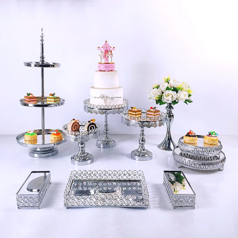 Imagem -05 - Ouro de Prata 717 Peças Galvaniza Metal Conjunto de Suporte de Bolo de Cristal Exibir Festa de Aniversário de Casamento Sobremesa Cupcake Placa Rack